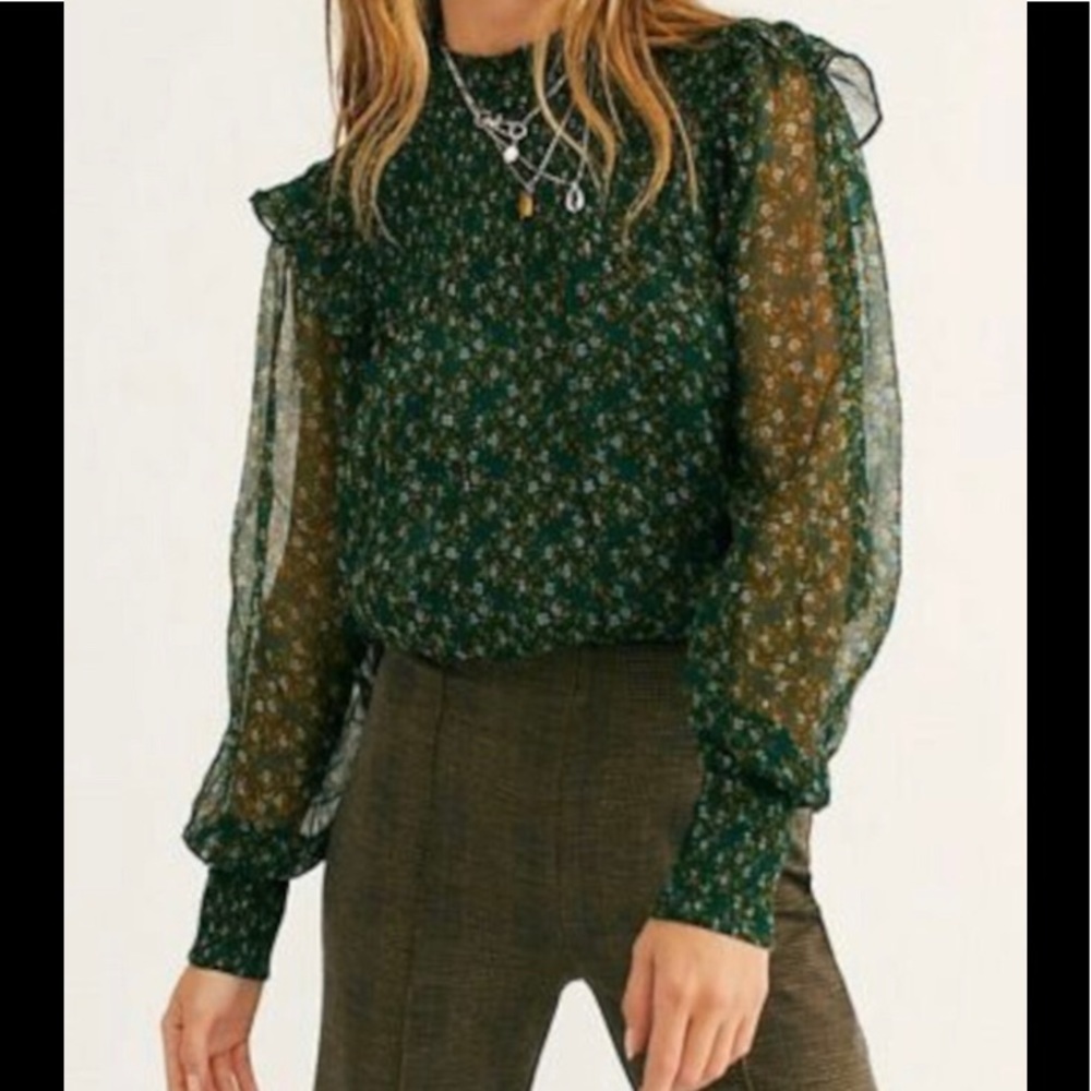 Free People Green Floral Blouse